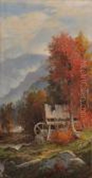 Autumn Landscape With Oldmill Oil Painting by George W. Waters