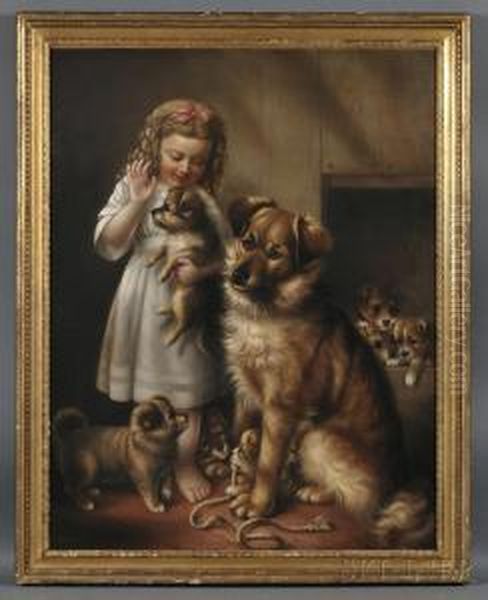 Portrait Of A Girl With Dogs Oil Painting by Susan C. Waters