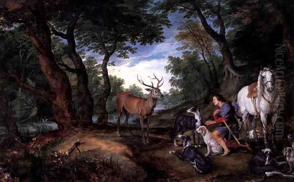 The Vision of St Hubert Oil Painting by Jan The Elder Brueghel