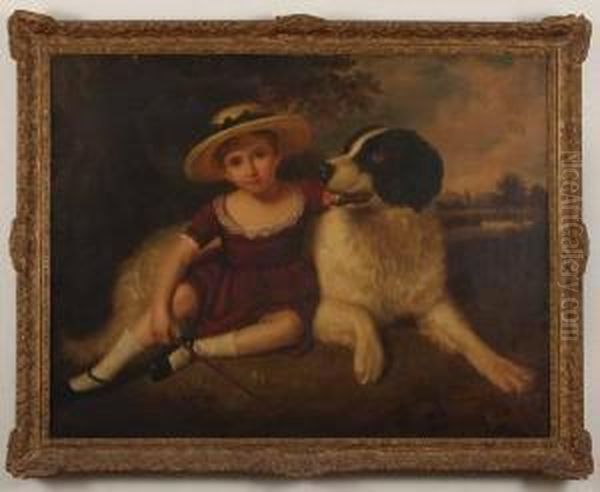 Child And Dog With Landscape In Background Oil Painting by W.R. Waters