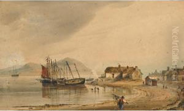 Fishing Village On The Coast (probably Cork) Oil Painting by Bartholomew Colles Watkins