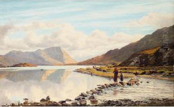 The Stepping Stones Of Ben Coona, Loch Fee, Connemara Oil Painting by Bartholomew Colles Watkins