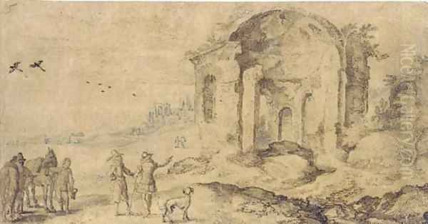 View of the ruins at Pozzuoli with travellers on a road Oil Painting by Jan The Elder Brueghel