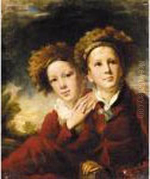 Portrait Of Two Boys Oil Painting by George C. Watson