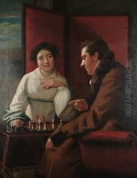 A Game Of Chess Oil Painting by George C. Watson