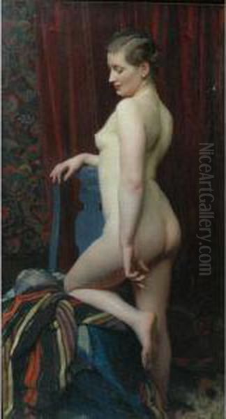 Female Nude With Blue Chair Oil Painting by George Spencer Watson