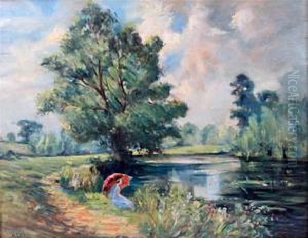 Figure By A River Oil Painting by Harry Watson