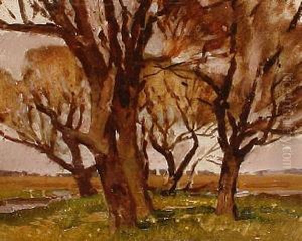 Autumn Trees In A Landscape Oil Painting by Harry Watson