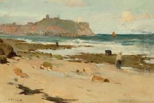 A View Of Scarborough From The Beach Oil Painting by Harry Watson