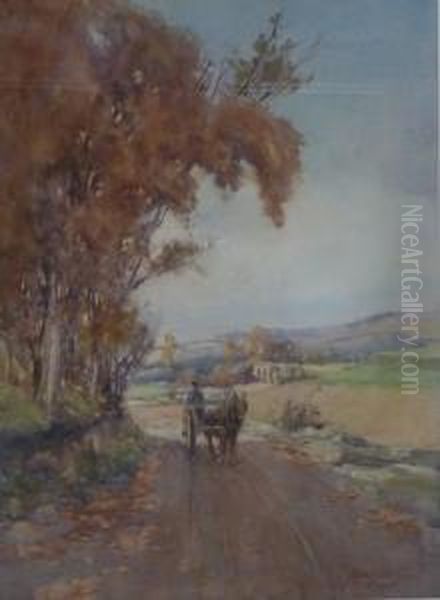 Country Lane With Horse And Cart Oil Painting by James Watson