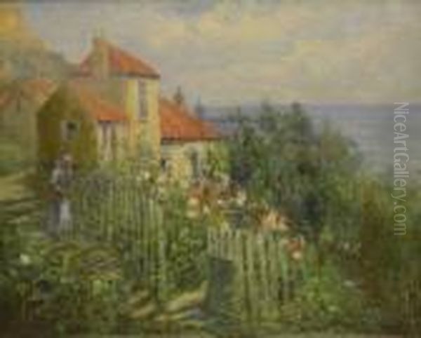 Cottages At Runswick Bay Oil Painting by James Watson