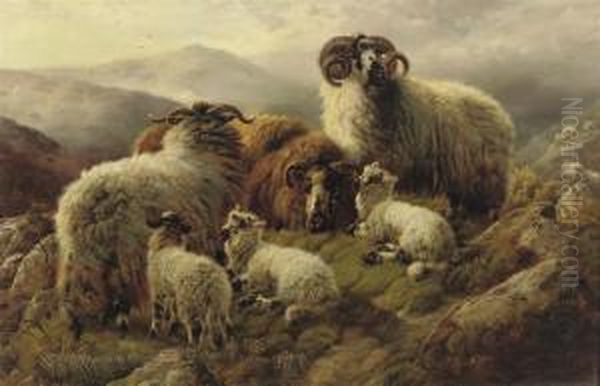 Highlandsheep In A Mountain Landscape Oil Painting by William Watson