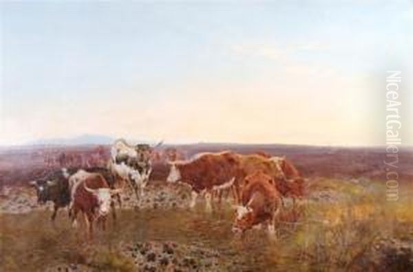 Cows Grazing Oil Painting by William Watson