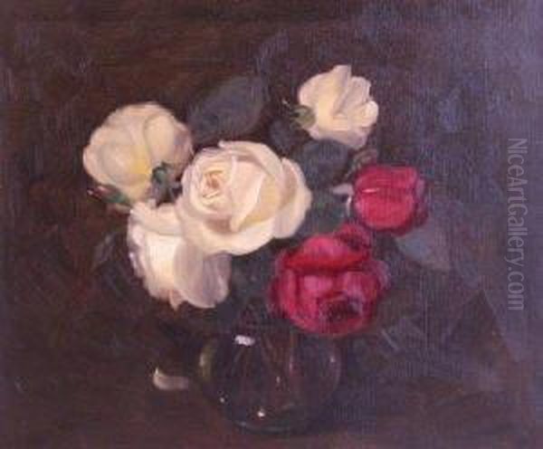 Still Life With Red And White Roses Oil Painting by John Watson