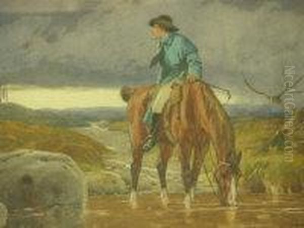 Mounted Traveller Or Highwayman Oil Painting by John Dawson Watson