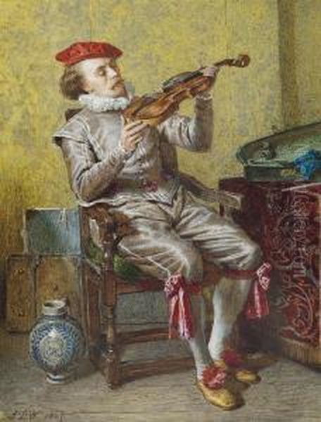 Portrait Of The Artist As A Violinist Oil Painting by John Dawson Watson