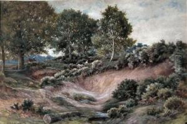 Country Landscape With Figure And Goat On Pathway Oil Painting by Thomas J. Watson