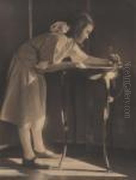 Girl Leaning Over A Table Oil Painting by Eva Watson-Schutze