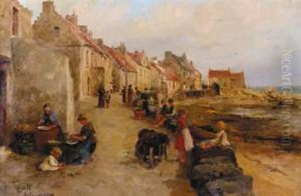 Fisherfolk, Pittenweem, Fife; And Figures On A Boulevard Oil Painting by Linnie Watt