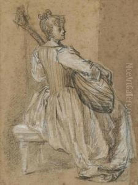 La Joueuse De Mandoline Oil Painting by Louis Joseph, Dit Watteau De Lille