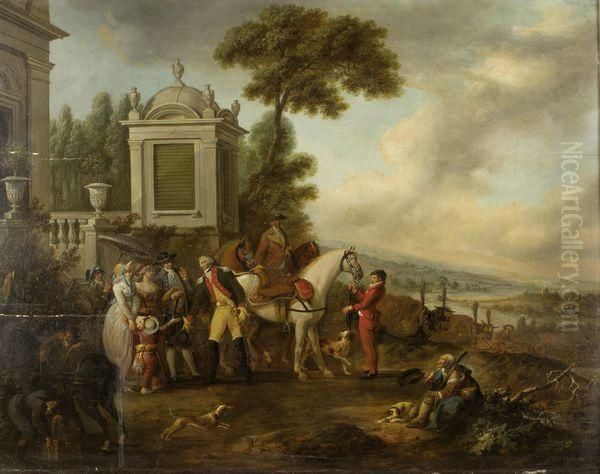 Le Depart Pour L'armee Oil Painting by Louis Joseph, Dit Watteau De Lille