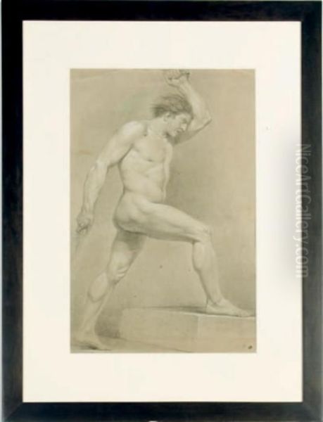 A Study Of A Male Nude Oil Painting by Francois Louis Joseph Watteau