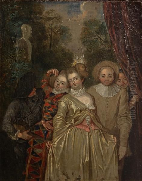 Actors From The Commedia Dell'arte Oil Painting by Watteau, Jean Antoine