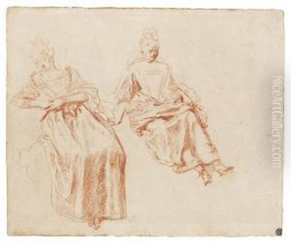 Two Studies Of A Seated Woman Oil Painting by Watteau, Jean Antoine