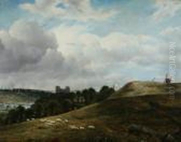 River Valley And Sheep Fold Oil Painting by Frederick Waters Watts