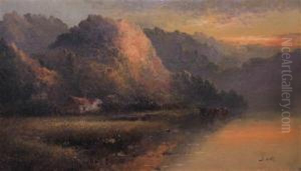 Mountain Landscape With Cows Oil Painting by Harold D. Watts