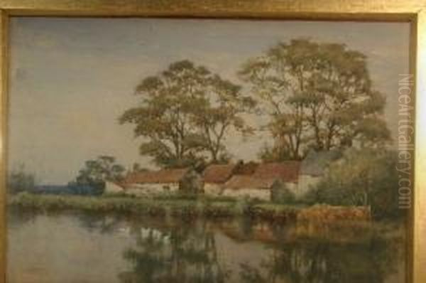 Farmstead With Pond And Ducks Oil Painting by Louisa Margaret Watts