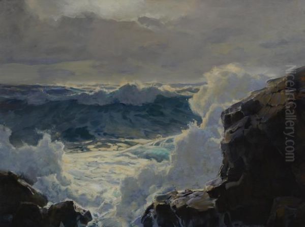 Breaking Waves Oil Painting by Frederick Judd Waugh