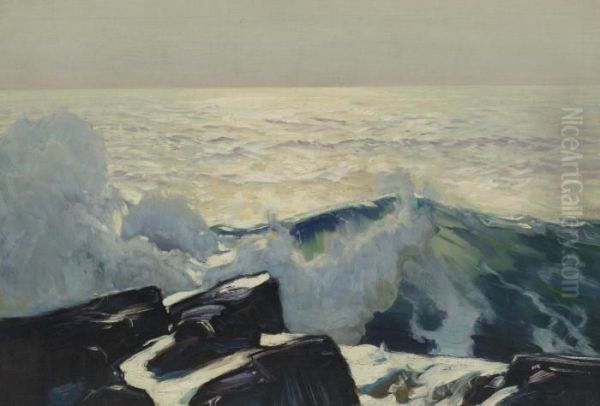 Rocky Coast And Sea Oil Painting by Frederick Judd Waugh