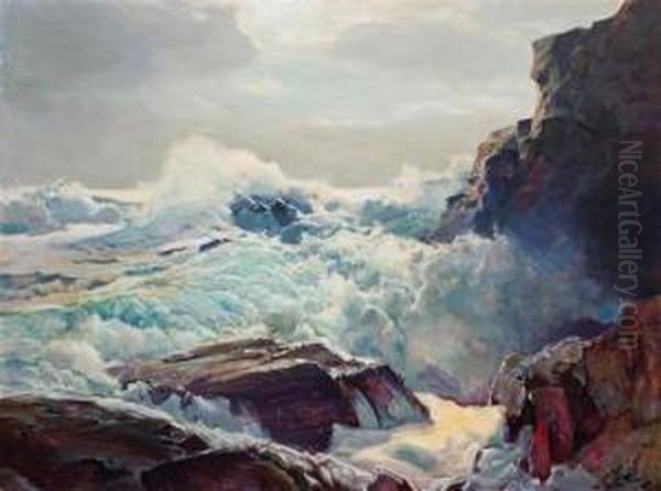 Crashing Waves Oil Painting by Frederick Judd Waugh