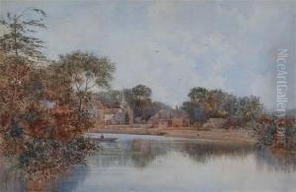 River Landscape With Church Oil Painting by Frederick W. Waugh