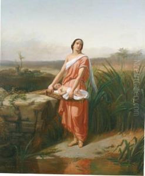 Moise Enfant Et Sa Soeur Myriam Aubord Du Nil Oil Painting by Charles Augustin Wauters