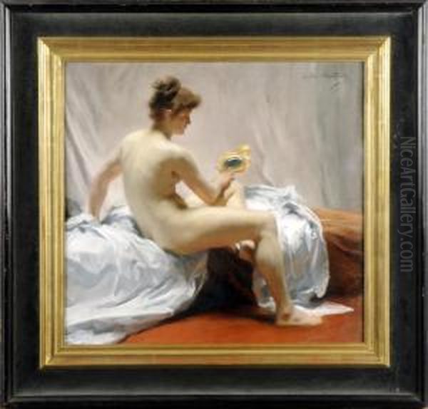 Nu Au Miroir Oil Painting by Emile Charles Wauters