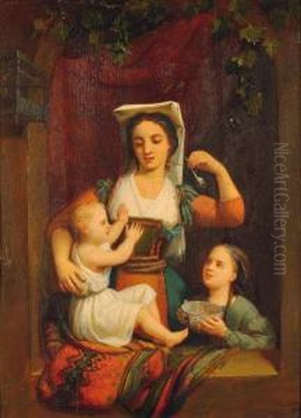 Jeune Napolitaine Et Ses Deux Enfants Oil Painting by G. M. Wauters