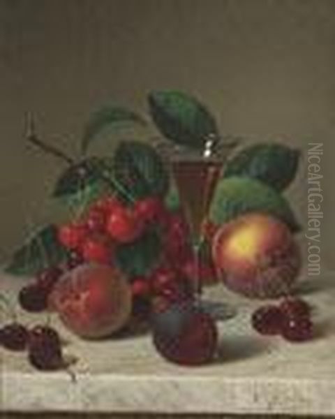 ''still Life With Cherries, Peaches And Plums'' Oil Painting by Andrew John Henry Way