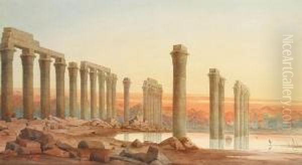 Egyptian Ruins At Sunset Oil Painting by William Cossens Way