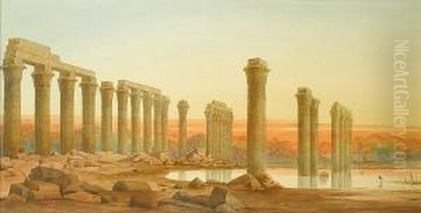 Egyptian Ruins At Sunset Oil Painting by William Cossens Way