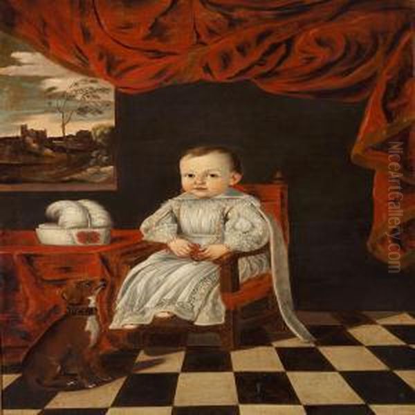 A Little Prince Or Princess And A Dog Oil Painting by Enrico Giovanni Waymer