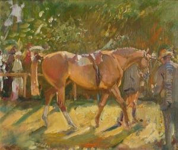 A Racehorse In The Parade Ring Oil Painting by Richard Creed Weatherby