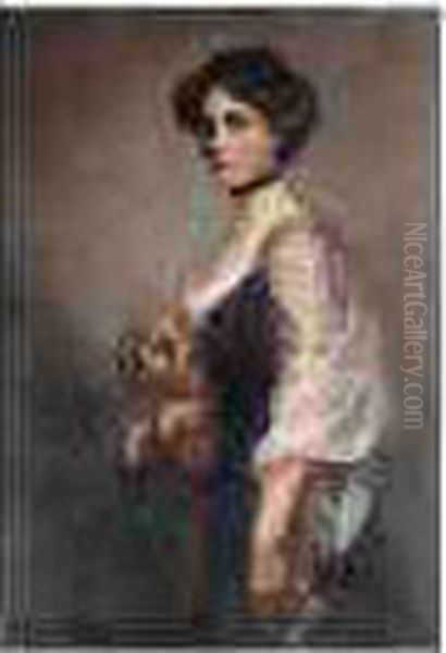 Portrait Of A Lady And Pet Dog Oil Painting by Richard Creed Weatherby