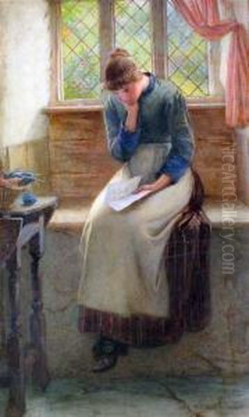 Cottage Interior With Woman Reading A Letter Oil Painting by William Harris Weatherhead