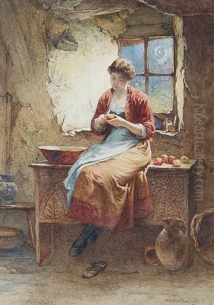 Peeling Apples Oil Painting by William Harris Weatherhead