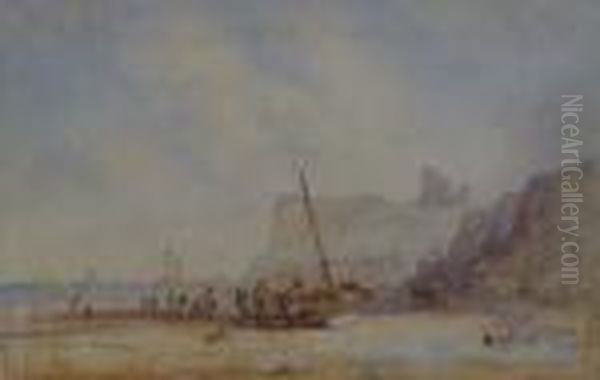 Unloading The Catch Upgang Sands Whitby Oil Painting by George Weatherill