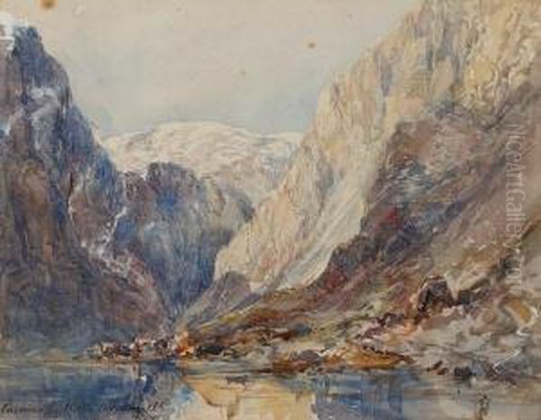 Norwegian Fjord Scene Oil Painting by Mary Weatherill