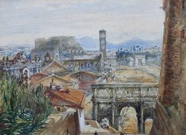 View Of The Forum And Colloseum, Rome Oil Painting by Mary Weatherill