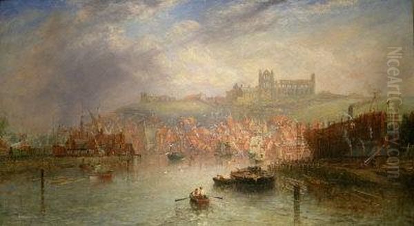 Whitby From Whitehall Shipyard Oil Painting by Richard Weatherill